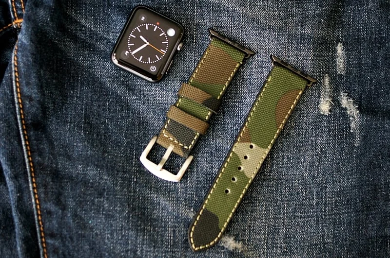 Camouflage handgefertigt Leder Uhrenarmband incl. Lugs Adapter für Apple Watch (oder Apple Watch Sport) 42mm oder 38mm – Bild 2